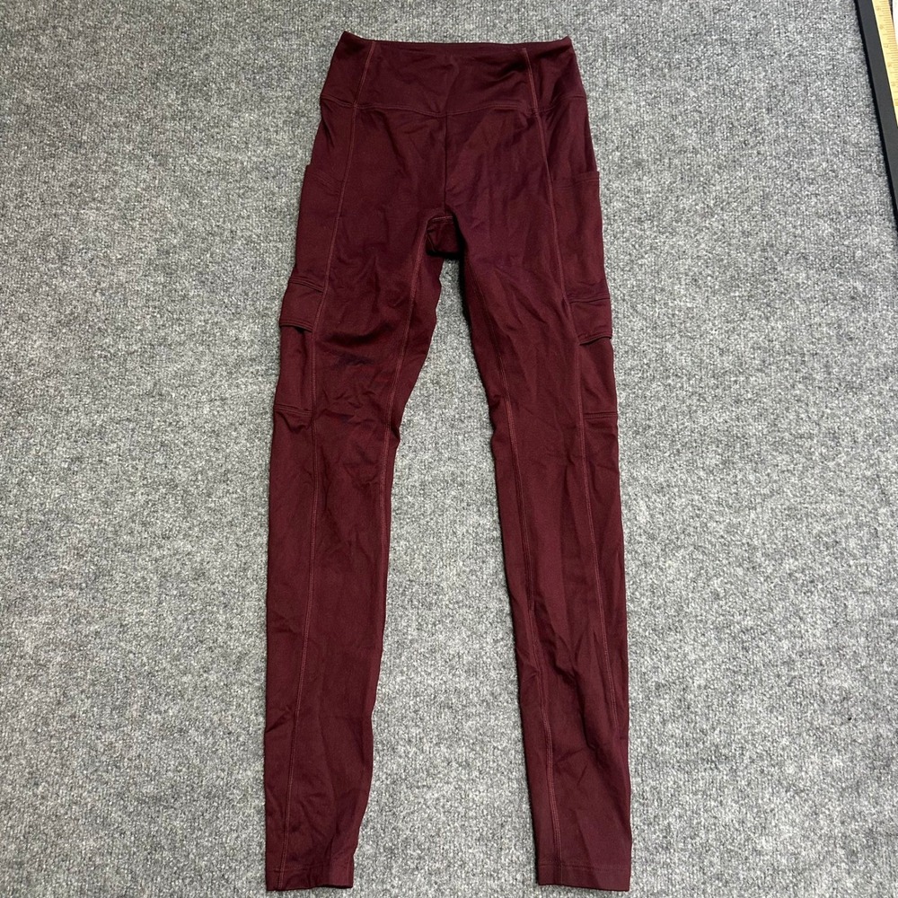 Pink Leggings Womens Size XS Maroon Cargo Pocket High Rise Athletic Yoga Pants